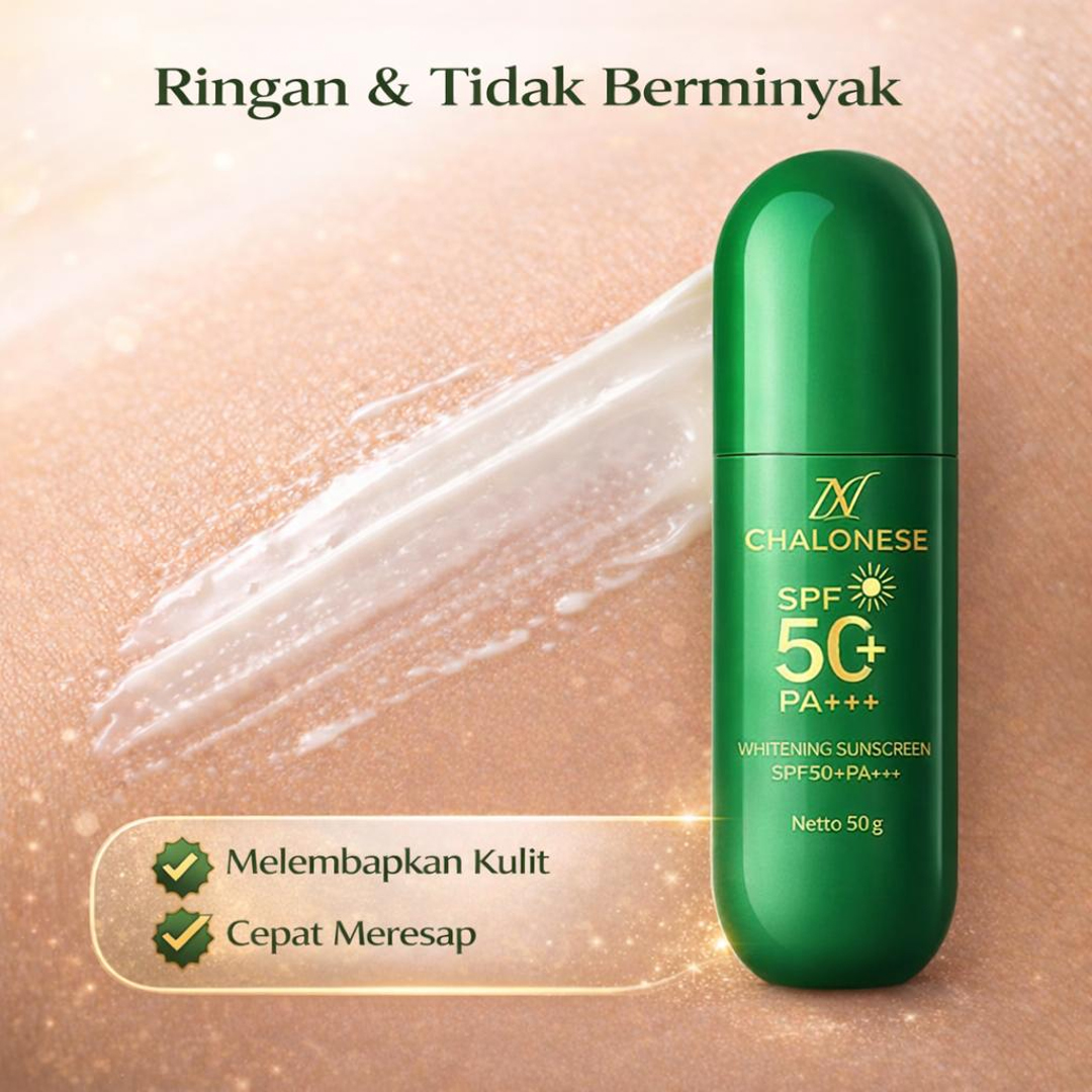 CHALONESE Whitening Sunscreen SPF 50+ PA+++ Sunscreen Wajah untuk Membantu Melindungi Kulit dari Paparan Sinar Matahari UVA UVB dengan Tekstur Ringan dan Nyaman