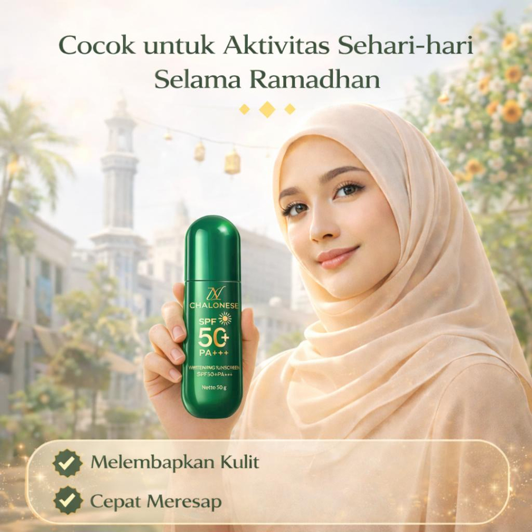 CHALONESE Whitening Sunscreen SPF 50+ PA+++ Sunscreen Wajah untuk Membantu Melindungi Kulit dari Paparan Sinar Matahari UVA UVB dengan Tekstur Ringan dan Nyaman