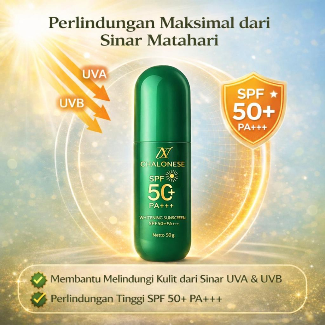 CHALONESE Whitening Sunscreen SPF 50+ PA+++ Sunscreen Wajah untuk Membantu Melindungi Kulit dari Paparan Sinar Matahari UVA UVB dengan Tekstur Ringan dan Nyaman