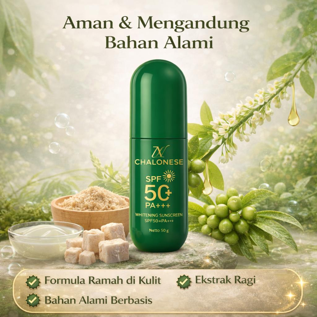 CHALONESE Whitening Sunscreen SPF 50+ PA+++ Sunscreen Wajah untuk Membantu Melindungi Kulit dari Paparan Sinar Matahari UVA UVB dengan Tekstur Ringan dan Nyaman
