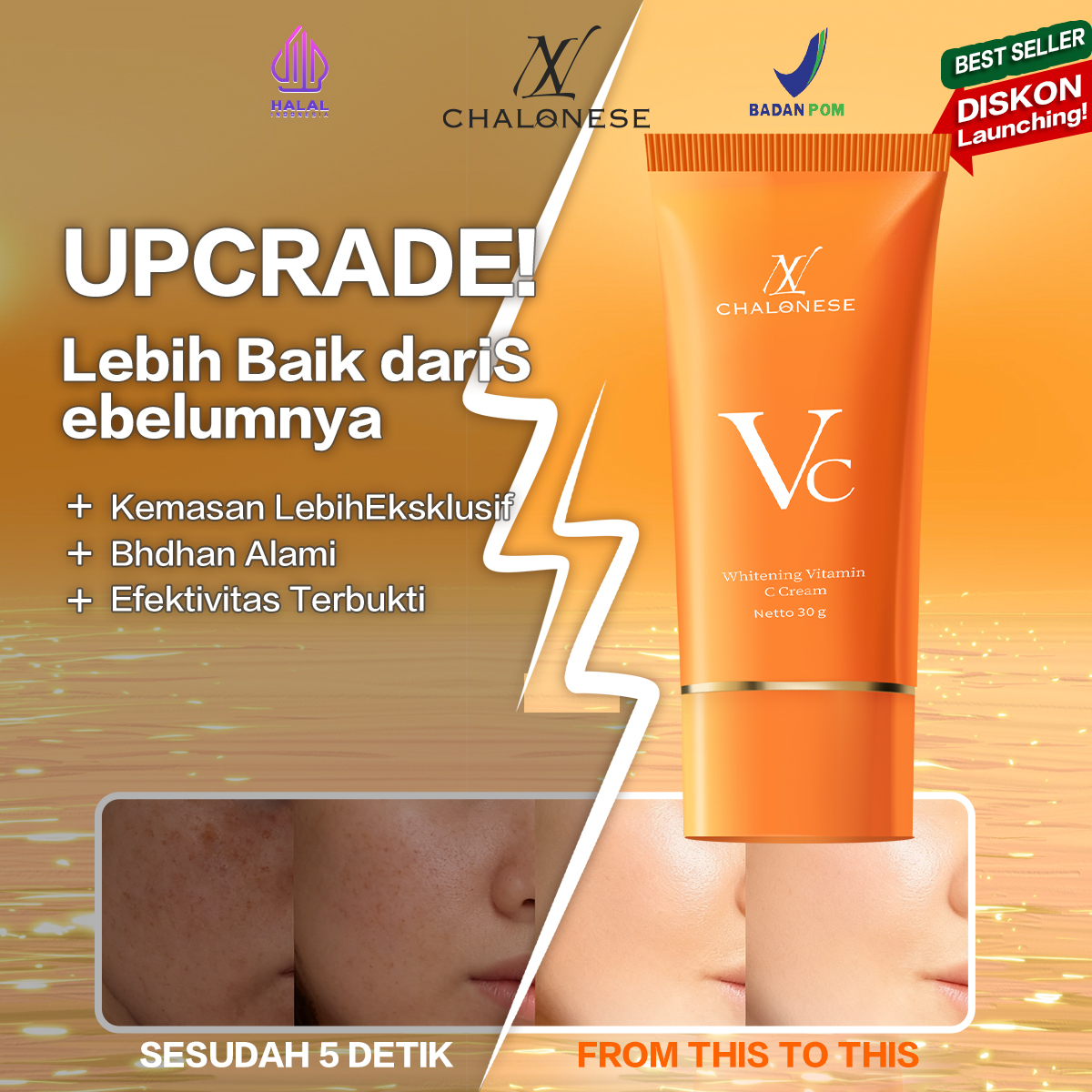 【New Packaging】CREAM VITAMIN C PELEMBAB WAJAH 30gr Dapat Membantu Memudarkan Flex Hitam dan Membuat Wajah Terlihat Lebih Sehat dan Lembab