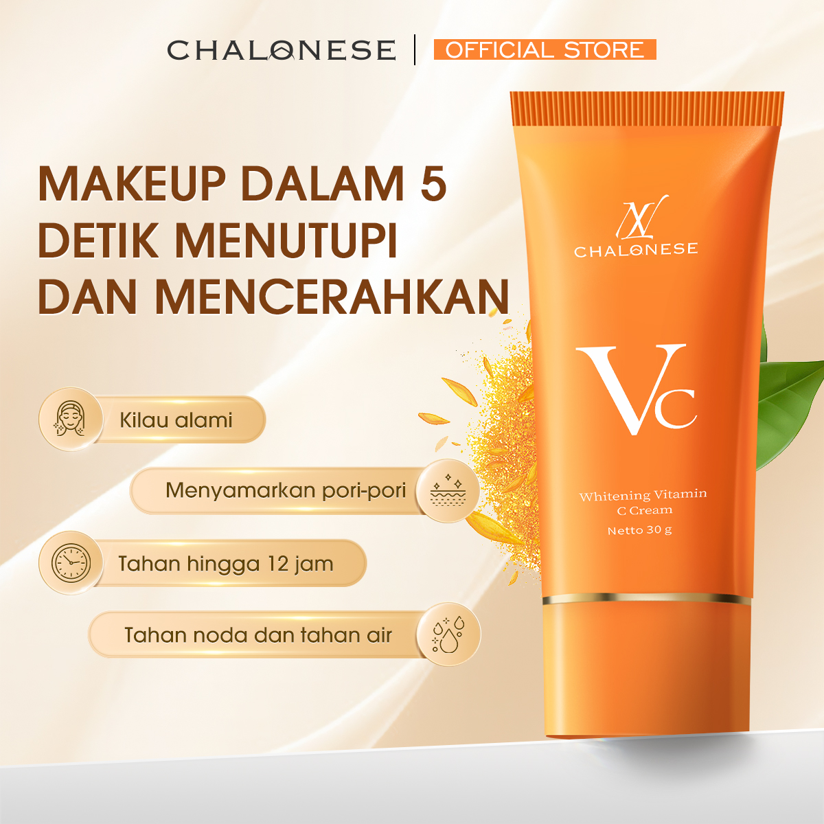 【New Packaging】CREAM VITAMIN C PELEMBAB WAJAH 30gr Dapat Membantu Memudarkan Flex Hitam dan Membuat Wajah Terlihat Lebih Sehat dan Lembab