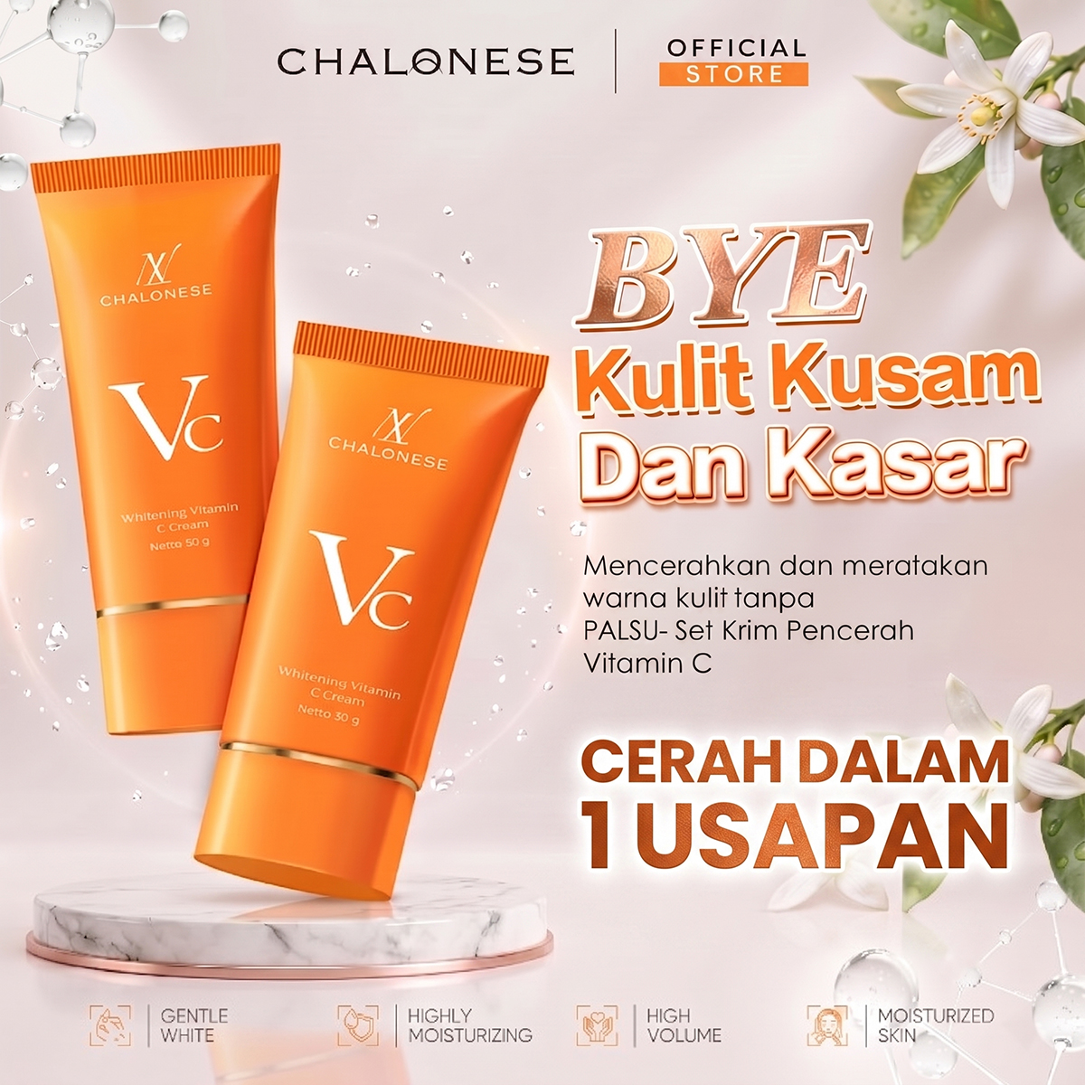 【New Packaging】CREAM VITAMIN C PELEMBAB WAJAH 30gr Dapat Membantu Memudarkan Flex Hitam dan Membuat Wajah Terlihat Lebih Sehat dan Lembab