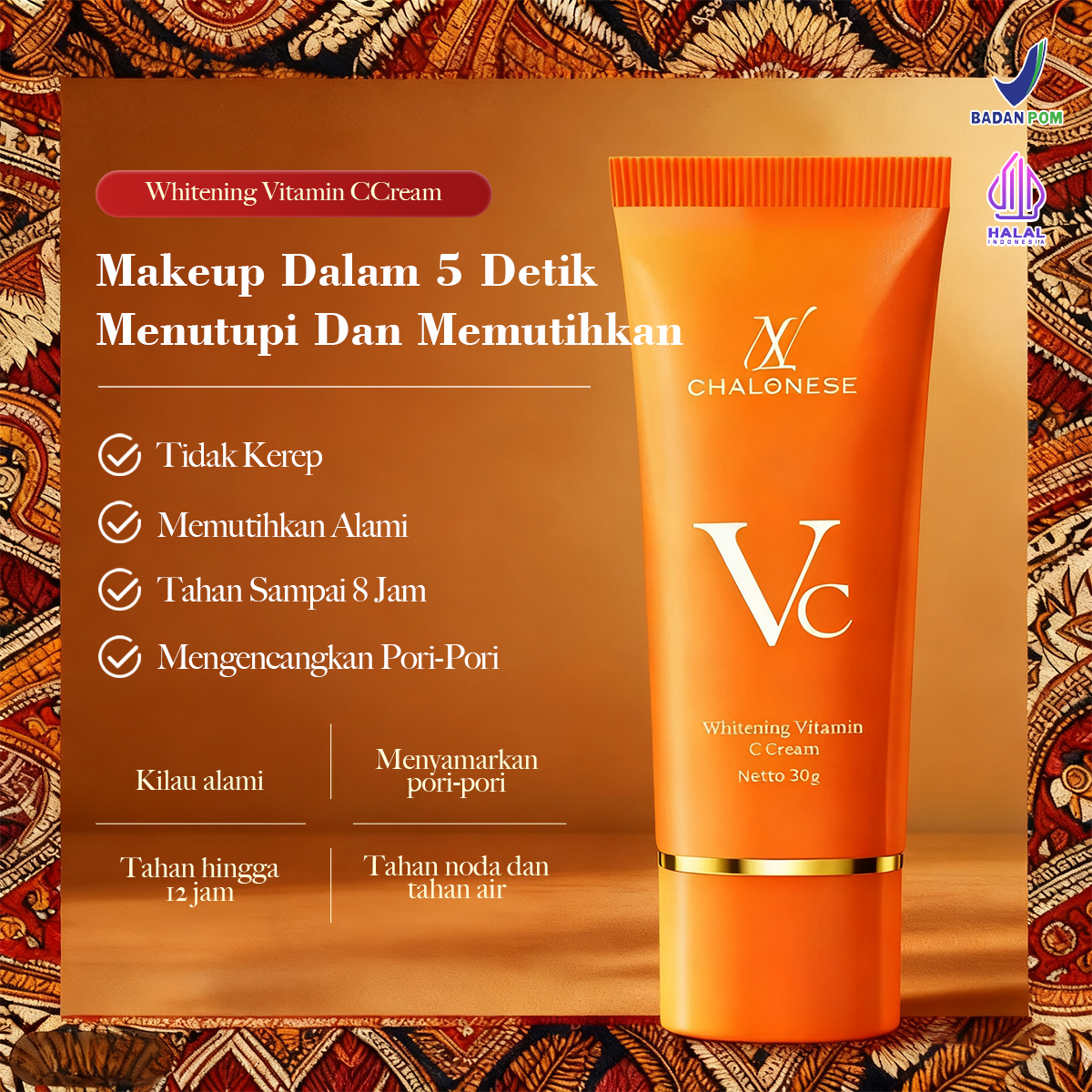 【New Packaging】CREAM VITAMIN C PELEMBAB WAJAH 30gr Dapat Membantu Memudarkan Flex Hitam dan Membuat Wajah Terlihat Lebih Sehat dan Lembab