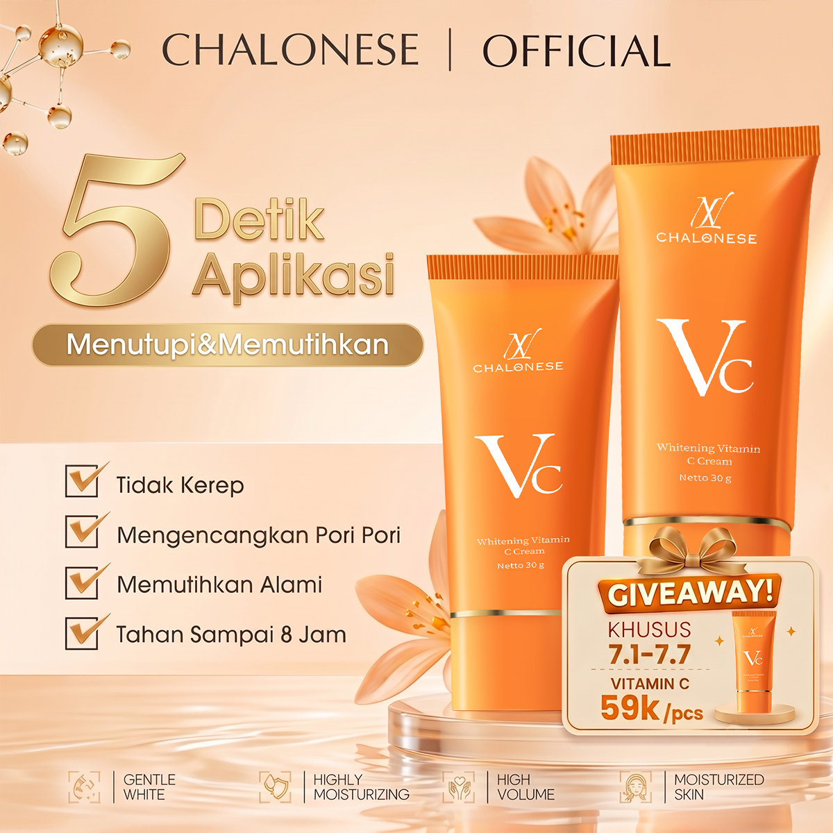 【New Packaging】CREAM VITAMIN C PELEMBAB WAJAH 30gr Dapat Membantu Memudarkan Flex Hitam dan Membuat Wajah Terlihat Lebih Sehat dan Lembab