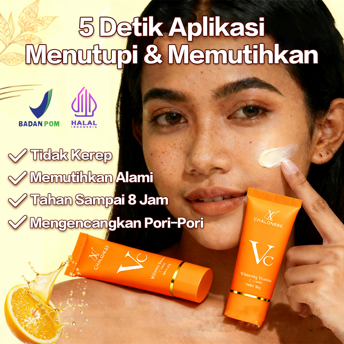 【New Packaging】CREAM VITAMIN C PELEMBAB WAJAH 30gr Dapat Membantu Memudarkan Flex Hitam dan Membuat Wajah Terlihat Lebih Sehat dan Lembab