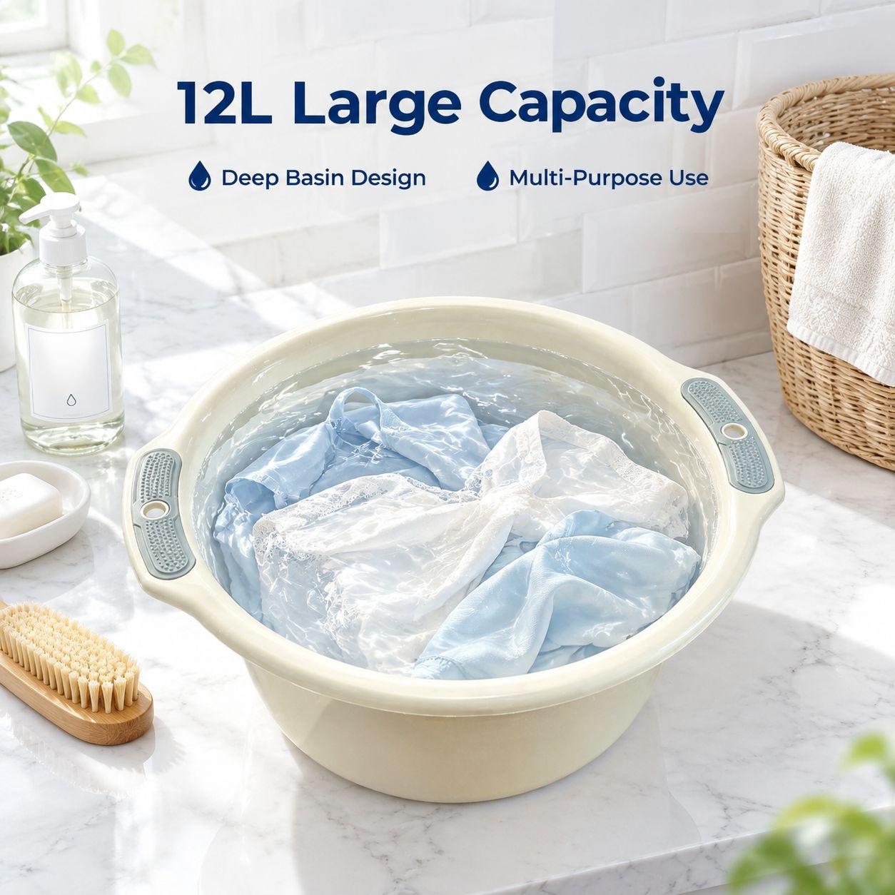 Two-tone household basin with handle