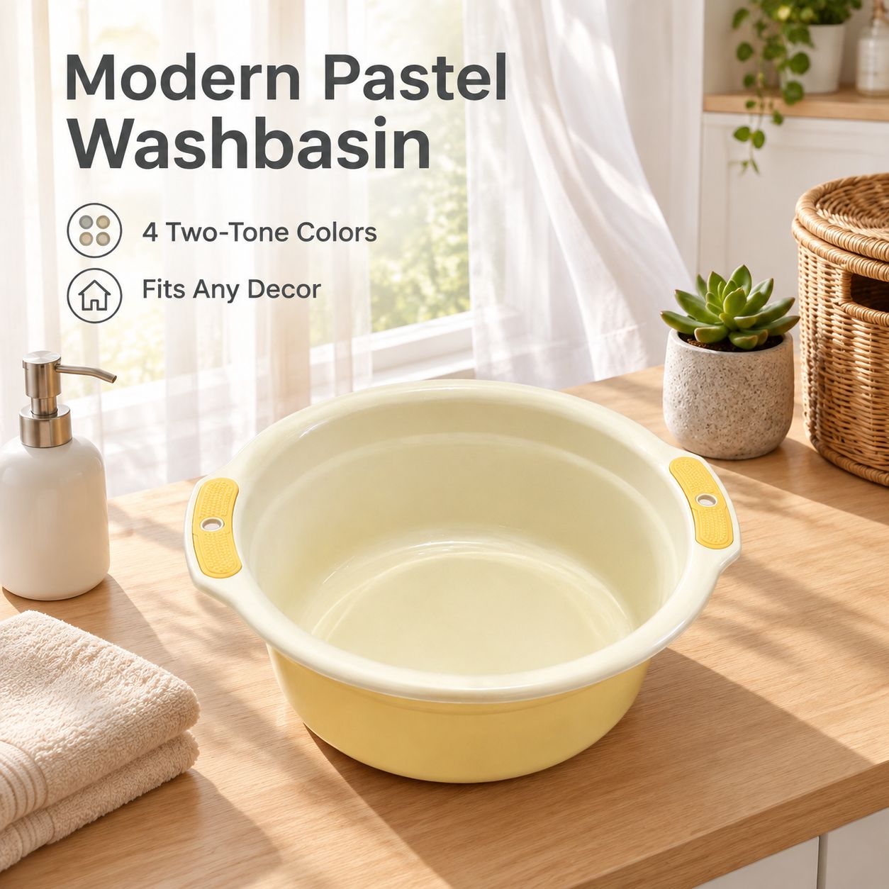 Two-tone household basin with handle