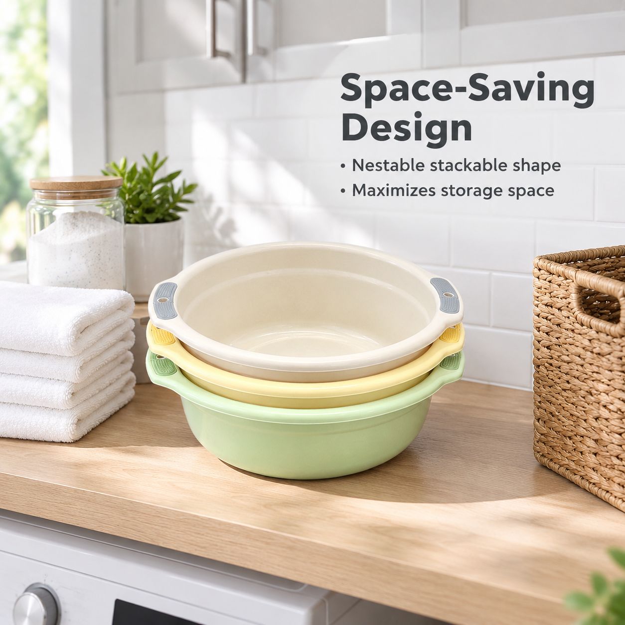 Two-tone household basin with handle