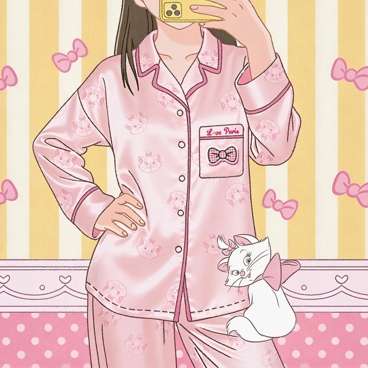 瑪麗貓圖案冰雪絲長袖女款睡衣｜春秋居家服－商品圖片 5