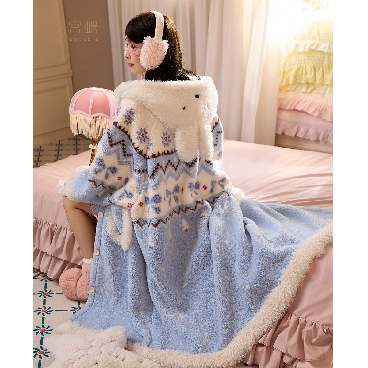 米菲圖案北美絨長款睡袍｜冬季女款加厚居家服－商品圖片 1