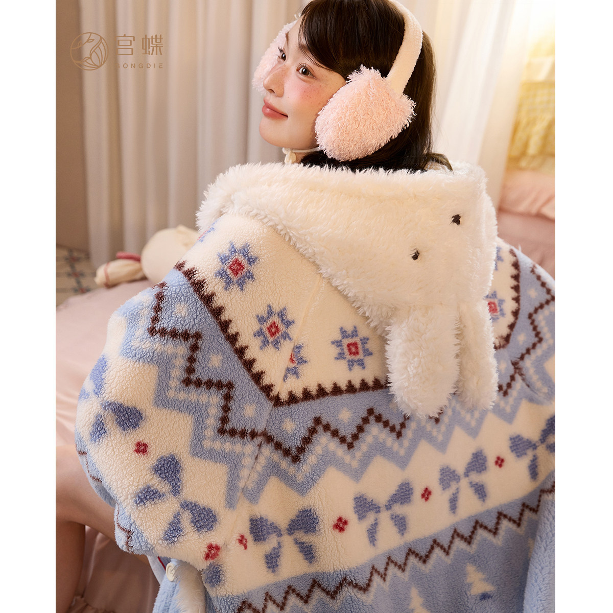 米菲圖案北美絨長款睡袍｜冬季女款加厚居家服－商品圖片 5