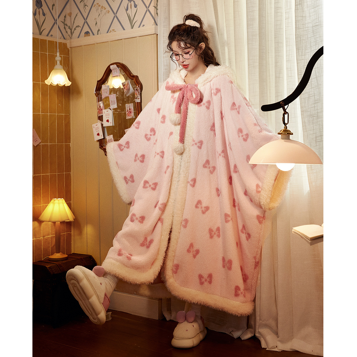 瑪麗貓長毛絨女款睡袍|冬季保暖斗篷居家服 商品圖片 5