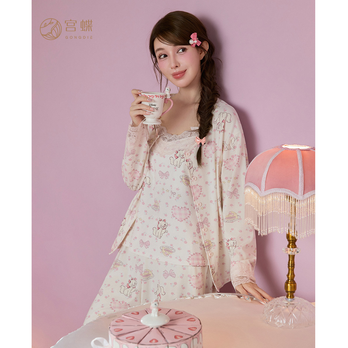 瑪麗貓圖案莫代爾棉四件套｜春秋女款居家睡衣－商品圖片 2