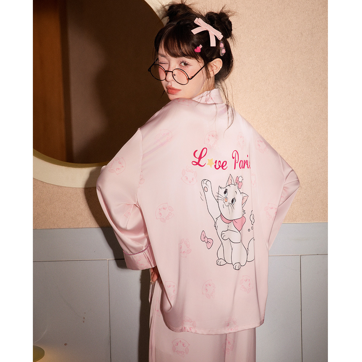瑪麗貓圖案冰雪絲長袖女款睡衣｜春秋居家服－商品圖片 1