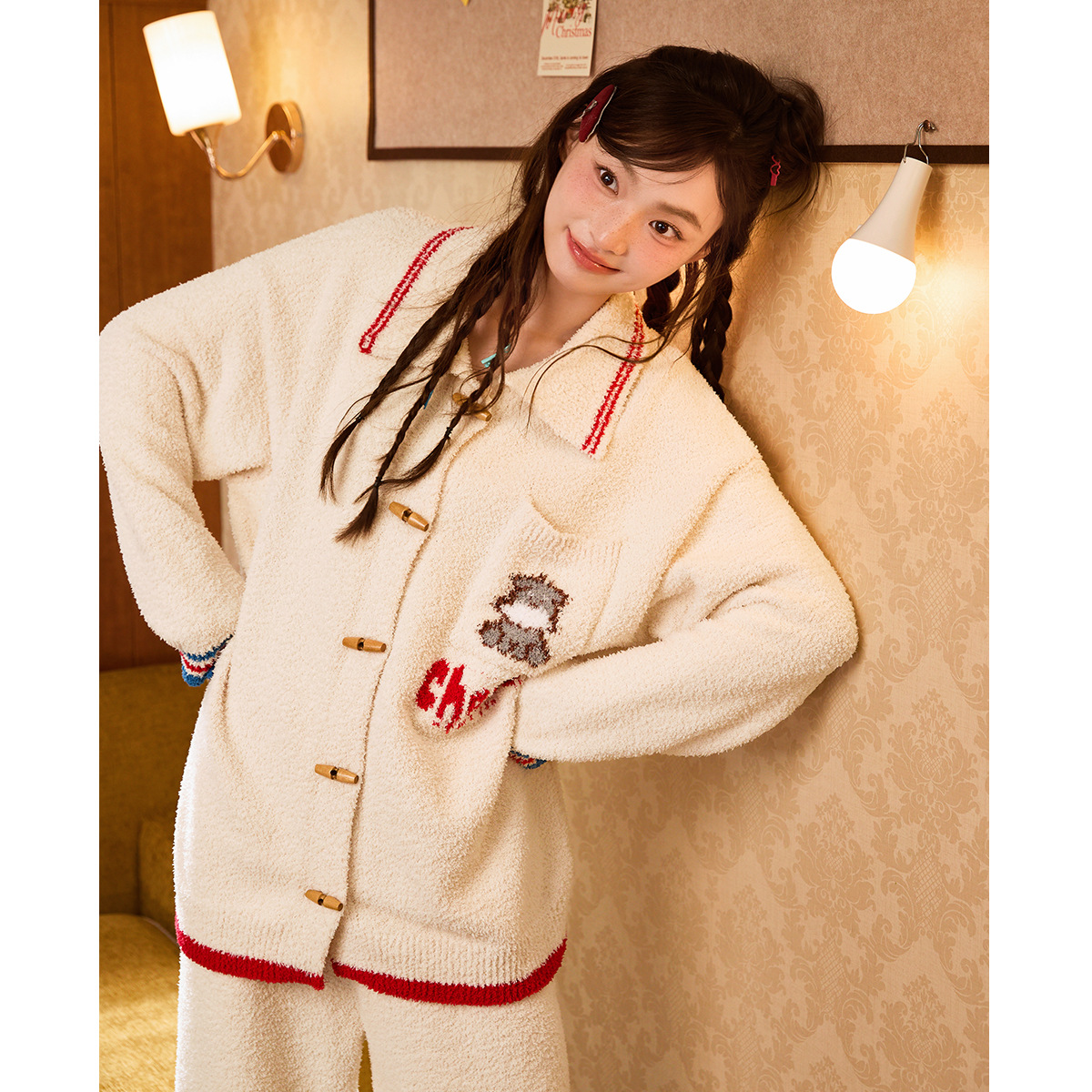 卡通小熊圖案加厚半邊絨睡衣｜冬季女款長袖居家服 商品圖片 5