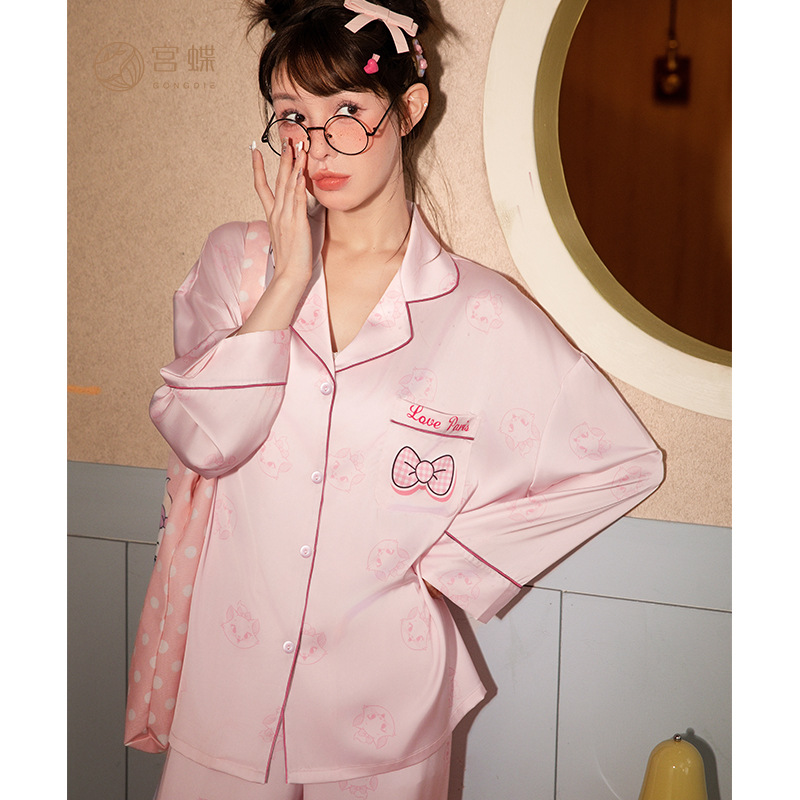 瑪麗貓圖案冰雪絲長袖女款睡衣｜春秋居家服－商品圖片 4
