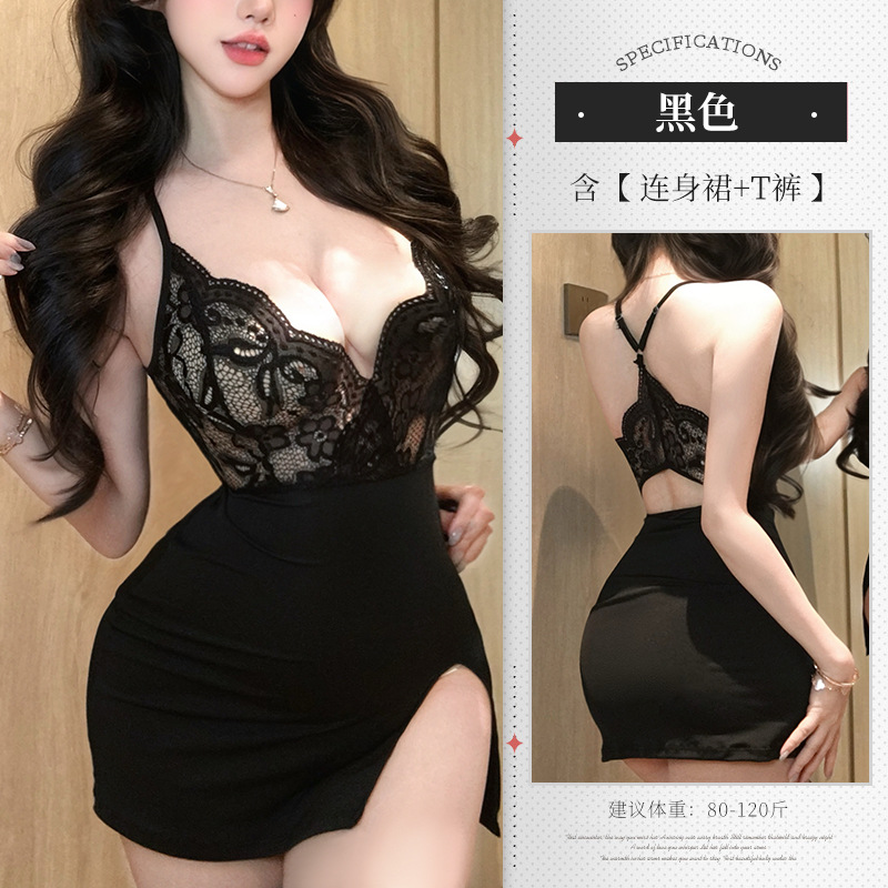 性感情趣內衣女透視純欲蕾絲睡衣誘惑激情制服套裝免脫連身衣4163