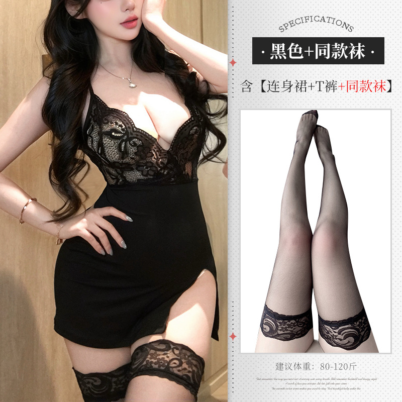 性感情趣內衣女透視純欲蕾絲睡衣誘惑激情制服套裝免脫連身衣4163
