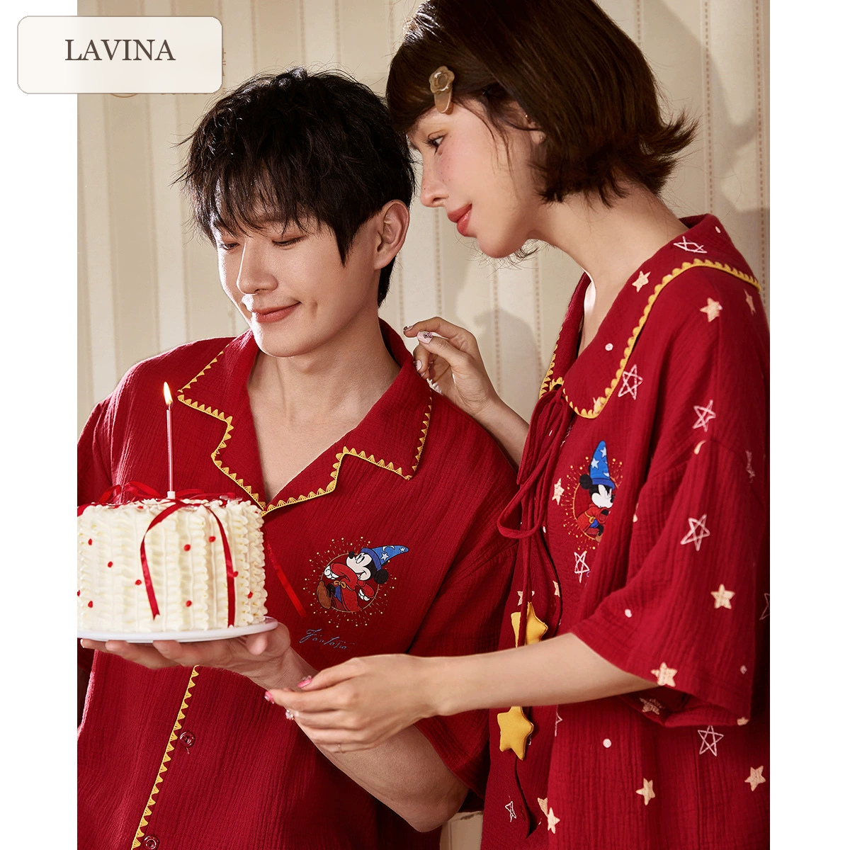 【可外穿】聯名款米奇紅色情侶純棉短袖居家服 圖片 4