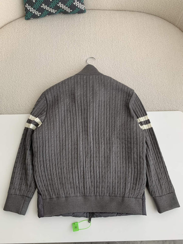 Moncler Padded Wool Zip-Up Cardigan Black/Dark Gray モンクレール パッド入りウール ジップアップ カーディガン ブラック/ダークグレー
