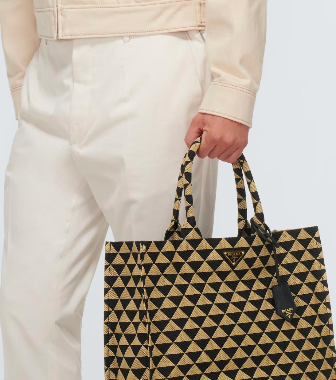 【PRADA】シンボル トートバッグ トライアングル黒ベージュ ロゴ