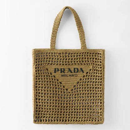 【大人気】PRADA◆ラフィア メッシュ編み トートバッグ ロゴ付き