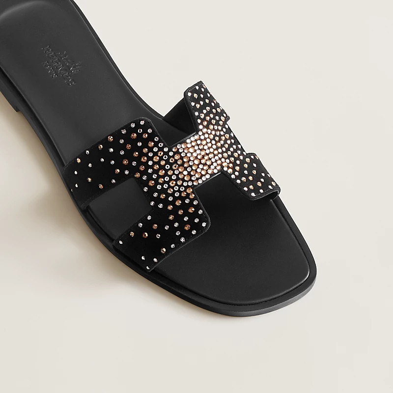 HERMES 人気 サンダル 煌めくラインストーン H 本革レザー Oran