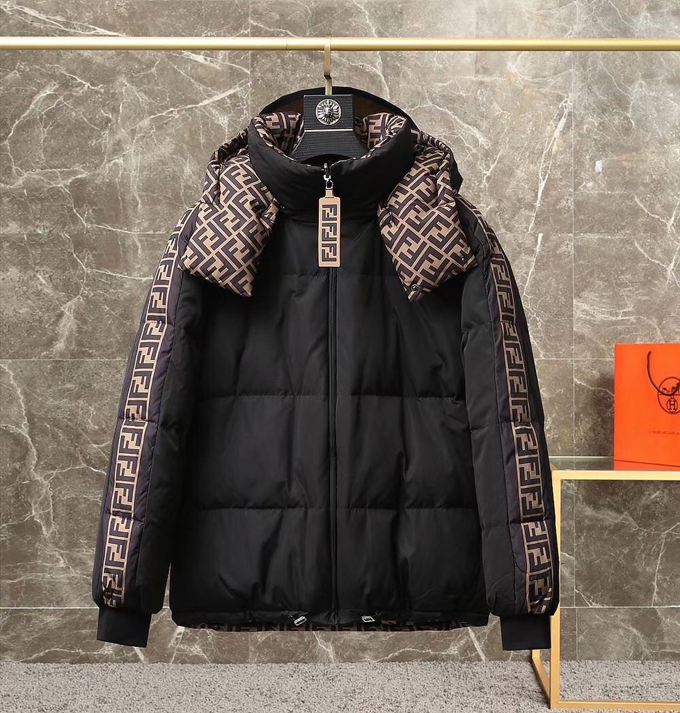 FENDI メンズダウンジャケットデザイナーダウンジャケットデザイナーダウンジャケット冬のファッションレターウォームメンズアウトドアカジュアルウインドプルーフカップルの同じジャケット