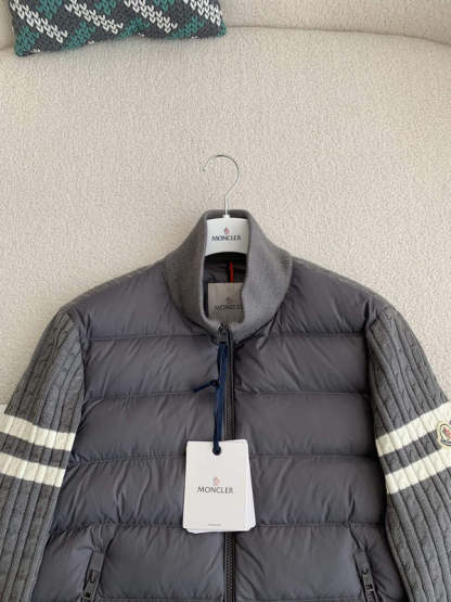 Moncler Padded Wool Zip-Up Cardigan Black/Dark Gray モンクレール パッド入りウール ジップアップ カーディガン ブラック/ダークグレー