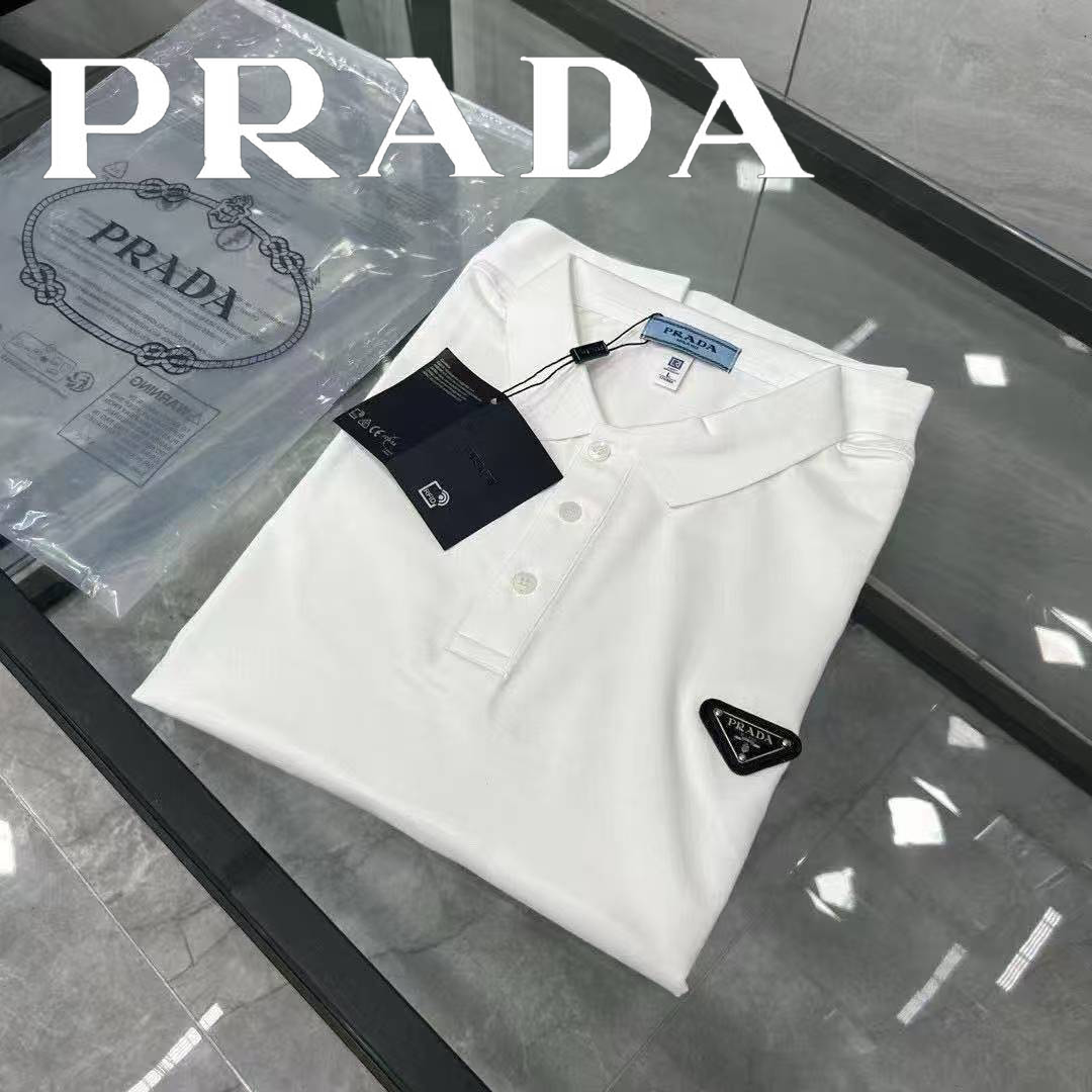 大人気 PRADA◆コットンピケ  長袖 ポロシャツ ゴルフウェア ロゴ