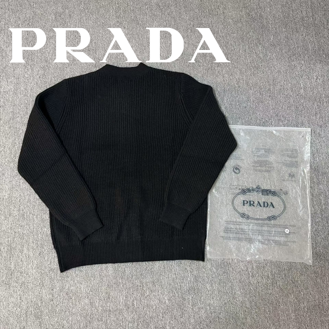 PRADA 2026 秋冬 トライアングル刺繍ロゴ 男女兼用ニットカーディガン
