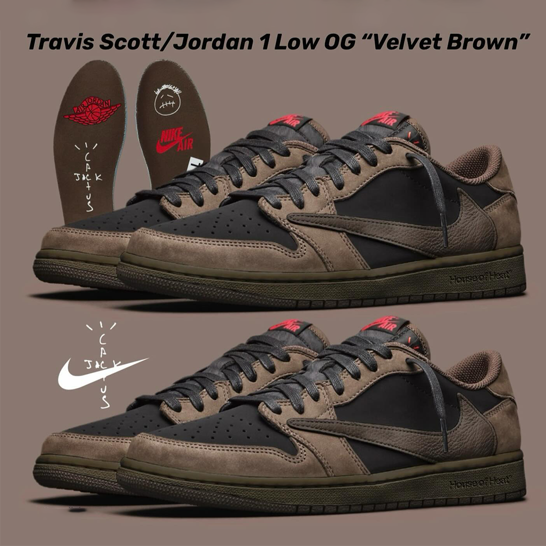 【国内12月21日発売予定】TRAVIS SCOTT × NIKE AIR JORDAN 1 LOW OG VELVET BROWN
