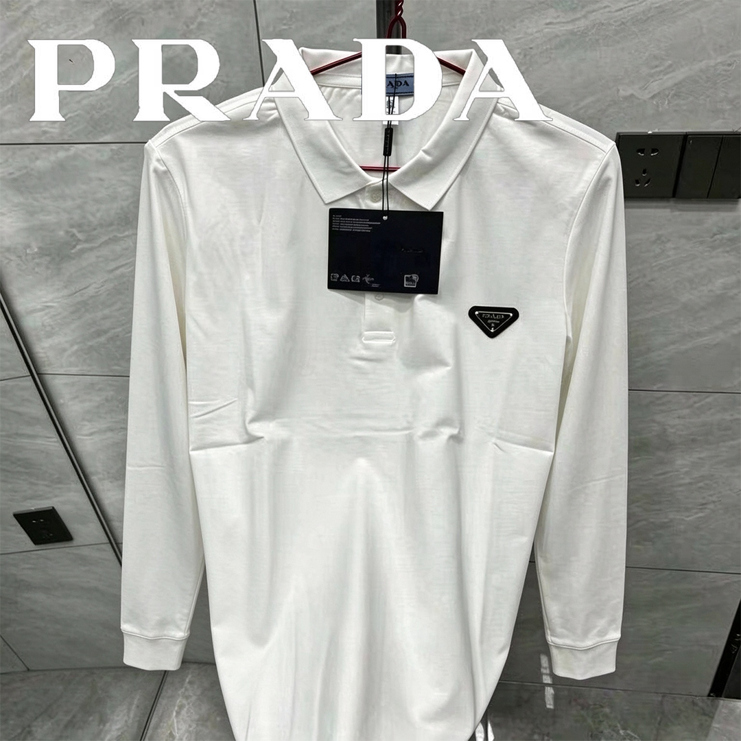 大人気 PRADA◆コットンピケ  長袖 ポロシャツ ゴルフウェア ロゴ