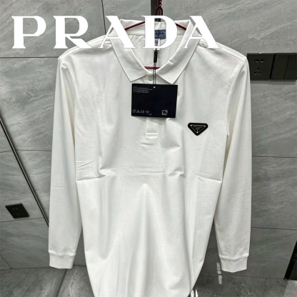 大人気 PRADA◆コットンピケ  長袖 ポロシャツ ゴルフウェア ロゴ