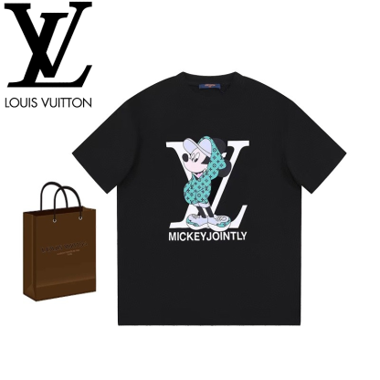 LOUIS VUITTON V字モチーフ＆ミッキーマウスプリント 半袖Tシャツ ブラック