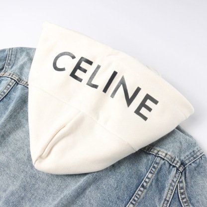 CELINE パッチワーク フード付き デニム スウェットシャツ ジャケット