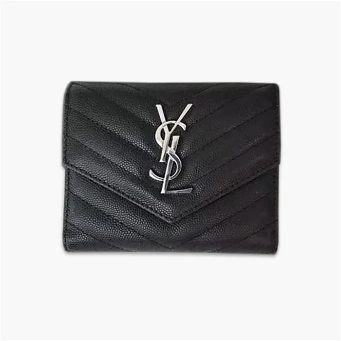 【SAINT LAURENT】モノグラム マルチフォールドウォレット（グレイン・ド・プードル／エンボスレザー）