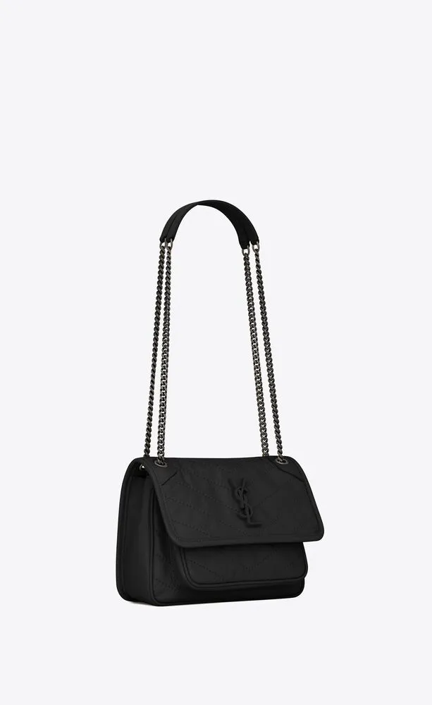 【SAINT LAURENT】NIKI ミニ シワ加工 ヴィンテージレザー トートバッグ【バッグ】