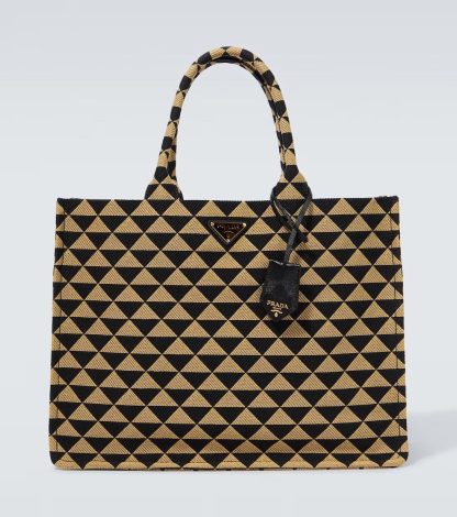 【PRADA】シンボル トートバッグ トライアングル黒ベージュ ロゴ