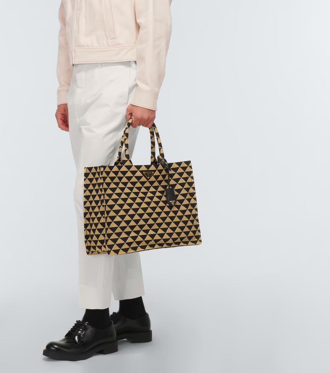 【PRADA】シンボル トートバッグ トライアングル黒ベージュ ロゴ
