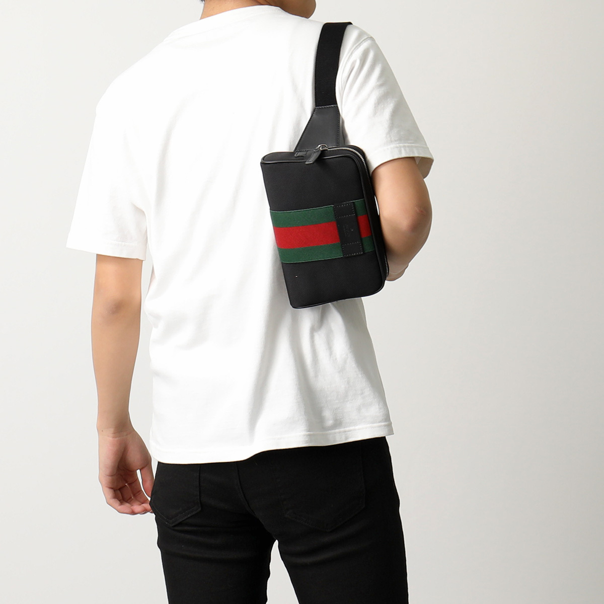 GUCCI グッチ セール ストライプ ベルト/バム/ボディバッグ 黒