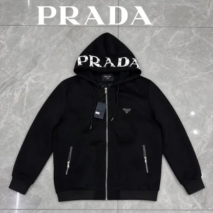 【PRADA】2026 新作 リベット装飾 パーカージャケット フード付き 万能コーデアウター