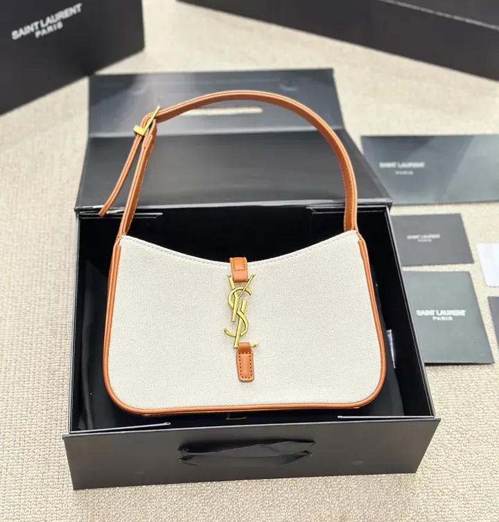 SAINT LAURENT LE 5 7 キャンバスとレザーのハンドバッグ