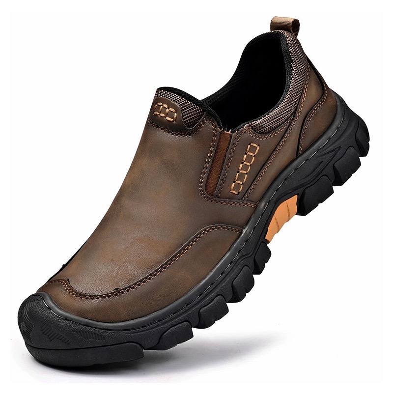 Men's Wide Toe Slip-On Leather Loafers | Arch Support & Anti-Collision Outdoor Shoes