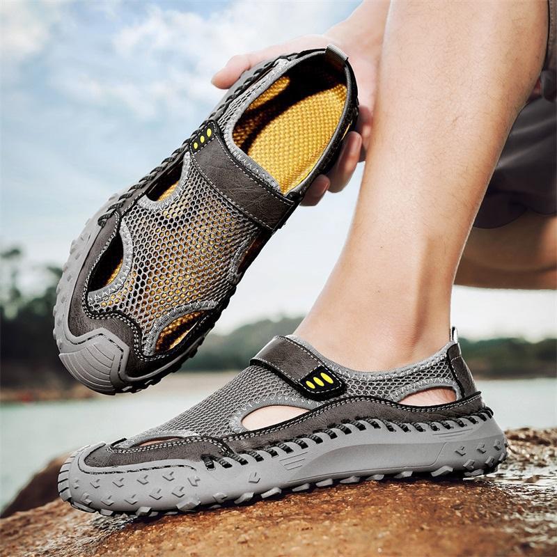 GARB mens Handmade Cowhide Breathable Mesh Sandals
