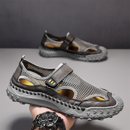 GARB mens Handmade Cowhide Breathable Mesh Sandals