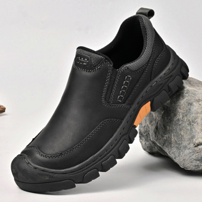 Men's Wide Toe Slip-On Leather Loafers | Arch Support & Anti-Collision Outdoor Shoes
