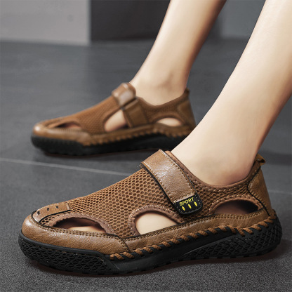 GARB  Men's Genuine Leather Handmade Mesh Breathable Sneakers