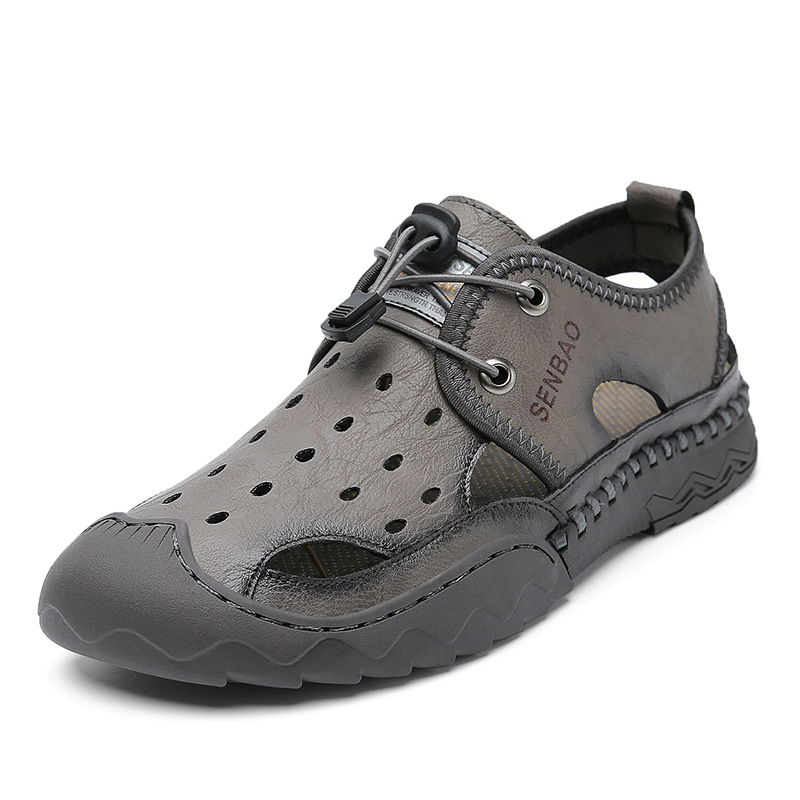 Men's Hollow Summer Sandals: Outdoor Casual Leather Shoes